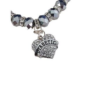 Diabetic Bracelet Women Silver Tone with Diabetic Heart Charm Adjustable